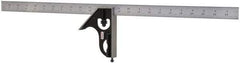 Starrett - 2 Piece, 24" Combination Square Set - 1/100, 1/32, 1/50 & 1/64" (16R) Graduation, Steel Blade, Forged Steel Square Head - Benchmark Tooling