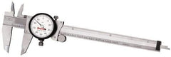 Starrett - 0mm to 150mm Range, 0.02 mm Graduation, 2mm per Revolution, Dial Caliper - Yellow Face, 1-1/2" Jaw Length, Accurate to 0.03mm - Benchmark Tooling