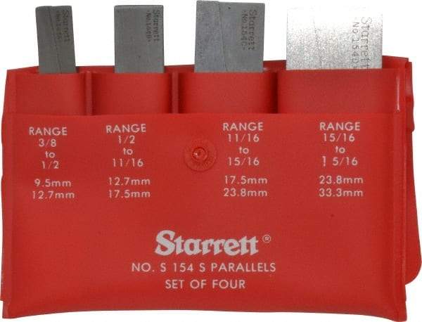 Starrett - 3/8 to 1-5/16 Inch Adjustable Parallel Set - 1-3/4 to 3-9/16 Inch Long, 9/32 Inch Thick, Includes Case, 4 Pieces - Benchmark Tooling