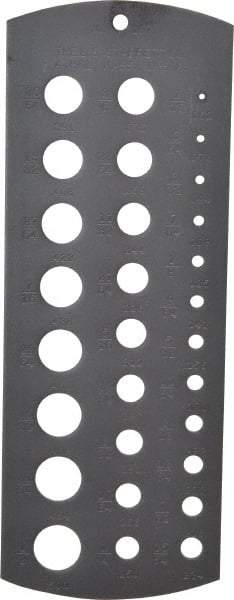 Starrett - 1/16 Inch to 1/2 Inch Hole Size Drill Gage - 6-1/4 Inch Long, 2-5/16 Inch Wide, 29 Holes - Benchmark Tooling