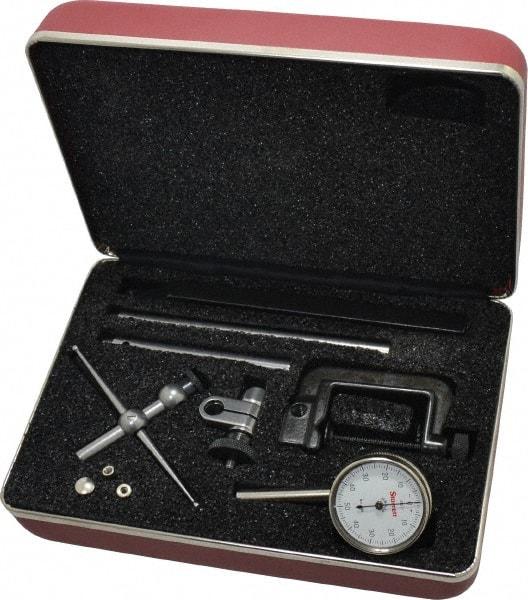 Starrett - 10 Piece, 0" to 0.2" Measuring Range, 1-7/16" Dial Diam, 0-50-0 Dial Reading, White Dial Test Indicator Kit - 0.001" Dial Graduation - Benchmark Tooling