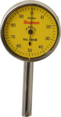 Starrett - 5 mm Range, 0.02 mm Dial Graduation, Horizontal Dial Test Indicator - 1-7/16 Inch Yellow Dial, 0-100 Dial Reading - Benchmark Tooling