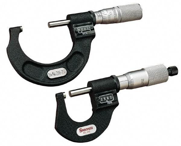 Starrett - 6 to 7" Range, 0.0001" Graduation, Mechanical Outside Micrometer - Ratchet Stop Thimble, Accurate to 0.00015", Digital Counter - Benchmark Tooling