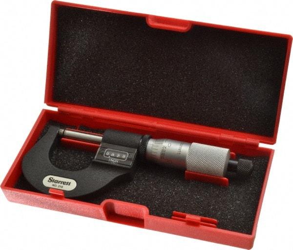 Starrett - 0 to 1" Range, 0.0001" Graduation, Mechanical Outside Micrometer - Ratchet Stop Thimble, Accurate to 0.00005", Digital Counter - Benchmark Tooling