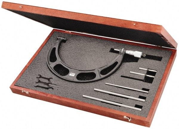 Starrett - 6 to 12" Range, 6 Piece Mechanical Outside Micrometer Set - 0.001" Graduation, Ratchet Stop Thimble, Steel Face - Benchmark Tooling