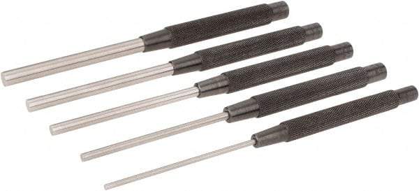 Starrett - 5 Piece, 1/8 to 3/8", Pin Punch Set - Round Shank, Comes in Plain Box - Benchmark Tooling