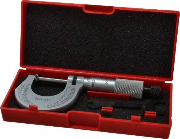 Starrett - 0 to 1 Inch, 0.001 Inch Graduation, Ratchet Stop Thimble, Mechanical Disc Micrometer - 0.00015 Whole Surface and 0.0002 Measuring Edge Inch Accuracy, 1/2 Inch Disc, Steel - Benchmark Tooling