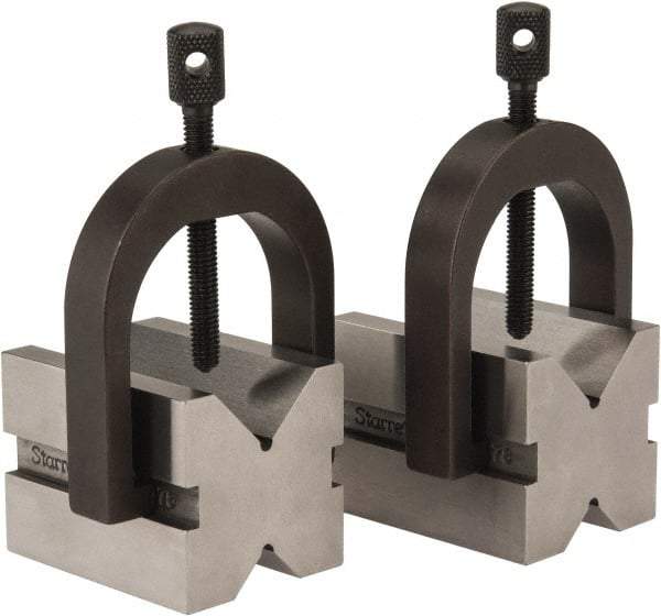 Starrett - 17/32 to 1" Capacity, 90° Angle, Hardened Steel V-Block - 1-5/8" Long x 1-1/4" Wide x 1-1/4" High, Sold as 2 Block Set - Benchmark Tooling