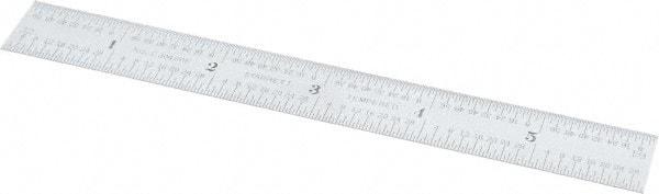 Starrett - 6" Long, 1/64, 1/32, 1/16, 1/8" Graduation, Flexible Steel Rule - 4R Graduation Style, 3/4" Wide, Silver, Satin Chrome Finish - Benchmark Tooling