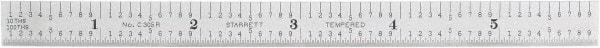 Starrett - 6" Long, 1/100, 1/64, 1/32, 1/10" Graduation, Flexible Steel Rule - 5R Graduation Style, 1/2" Wide, Silver, Satin Chrome Finish - Benchmark Tooling