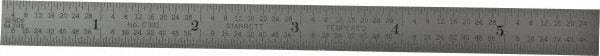 Starrett - 5-3/4" Long, 1/64, 1/32" and 0.5, 1mm Graduation, Flexible Steel Rule - English/Metric Graduation Style, 1/2" Wide, Silver, Satin Chrome Finish - Benchmark Tooling