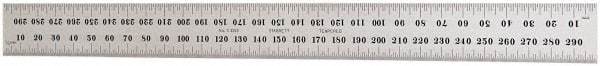 Starrett - 300mm Long, 0.5, 1mm Graduation, Flexible Steel Rule - Metric Graduation Style, 1" Wide, Silver, Satin Chrome Finish - Benchmark Tooling