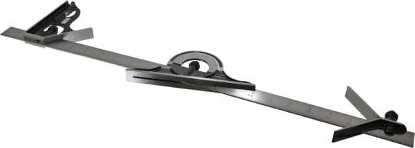 Starrett - 4 Piece, 24" Combination Square Set - 1/100, 1/32, 1/50 & 1/64" (16R) Graduation, Steel Blade, Forged Steel Center, Protractor & Square Head - Benchmark Tooling