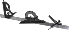 Starrett - 4 Piece, 18" Combination Square Set - 1/16, 1/32, 1/64 & 1/8" (4R) Graduation, Steel Blade, Cast Iron Center, Protractor & Square Head - Benchmark Tooling