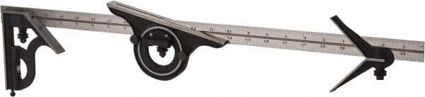 Starrett - 4 Piece, 24" Combination Square Set - 1/16, 1/32, 1/64 & 1/8" (4R) Graduation, Steel Blade, Cast Iron Center, Protractor & Square Head - Benchmark Tooling