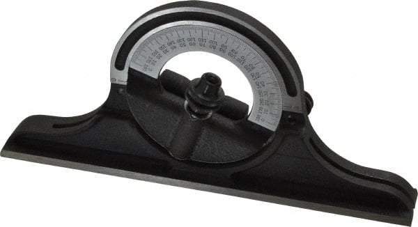 Starrett - 12 to 24 Inch Long Blade, Reversible Combination Square Protractor Head - Black Wrinkle, Chrome on Turret Coated, Cast Iron - Benchmark Tooling