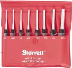 Starrett - 8 Piece, 1/16 to 5/16", Pin Punch Set - Round Shank, Comes in Vinyl Pouch - Benchmark Tooling