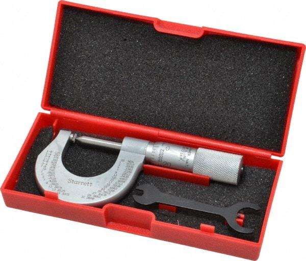 Starrett - 0 to 1" Range, Mechanical Screw Thread Micrometer - Plain Thimble, 0.001" Graduation, 0.004mm Accuracy - Benchmark Tooling