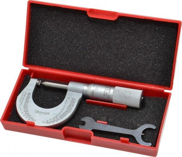 Starrett - 0 to 1" Range, Mechanical Screw Thread Micrometer - Plain Thimble, 0.001" Graduation, 0.004mm Accuracy - Benchmark Tooling