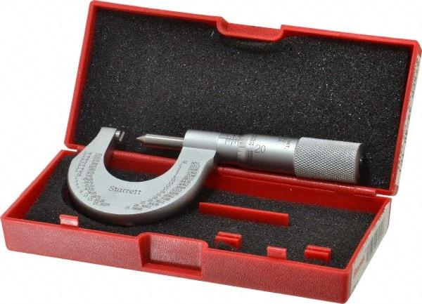 Starrett - 0 to 1" Range, Mechanical Screw Thread Micrometer - Plain Thimble, 0.001" Graduation, 0.004mm Accuracy - Benchmark Tooling