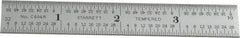 Starrett - 4" Long, 1/64, 1/32, 1/16, 1/8" Graduation, Rigid Spring Steel Rule - 4R Graduation Style, 5/8" Wide, Silver, Satin Chrome Finish - Benchmark Tooling