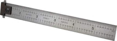 Starrett - 6" Long, 1/64, 1/32, 1/16, 1/8" Graduation, Rigid Spring Steel Rule - 4R Graduation Style, 3/4" Wide, Silver - Benchmark Tooling