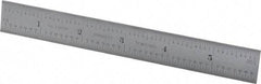 Starrett - 6" Long, 1/100, 1/64, 1/32, 1/16" Graduation, Rigid Spring Steel Rule - 7R Graduation Style, 3/4" Wide, Silver, Satin Chrome Finish - Benchmark Tooling