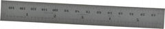 Starrett - 5-3/4" Long, 1/64, 1/32" and 0.5, 1mm Graduation, Rigid Spring Steel Rule - English/Metric Graduation Style, 3/4" Wide, Silver, Satin Chrome Finish - Benchmark Tooling