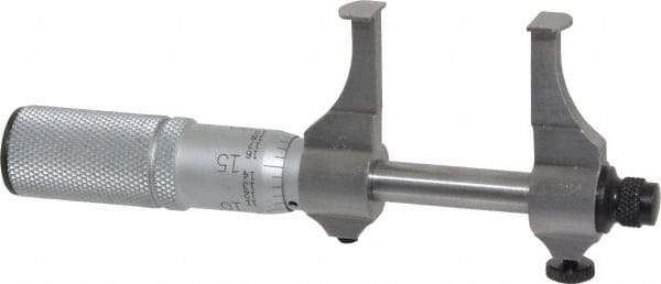 Starrett - 1/2 to 1-1/2 Inch Inside Measurement, Satin Chrome Finish, Mechanical Groove Micrometer - 0.001 Inch Graduation, 0.0002 Inch Accuracy, 5/64 Inch Groove Depth, Friction Thimble, Includes Lock Screw - Benchmark Tooling