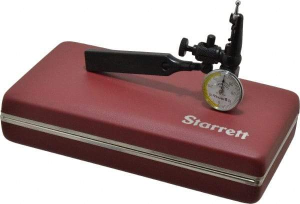 Starrett - 4 Piece, 0mm to 0.7mm Measuring Range, 15/16" Dial Diam, 0-35-0 Dial Reading, White & Yellow Dial Test Indicator Kit - 5/32" Contact Point Length, 3mm Ball Diam, 0.01mm Dial Graduation - Benchmark Tooling