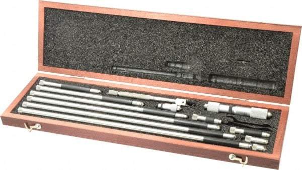 Starrett - 1-1/2 to 32 Inch Range, Satin Chrome Coated, Mechanical Inside Tubular Micrometer - 0.001 Inch Graduation, 0.0001 Inch Accuracy - Benchmark Tooling