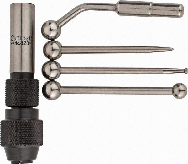 Starrett - Single End, Center Finder Set Mechanical - 0.25 Inch Head Diameter, Ball, Conical, Disc Head Type, Includes 4 Attachments, Case, Holder, 4 Pieces - Benchmark Tooling