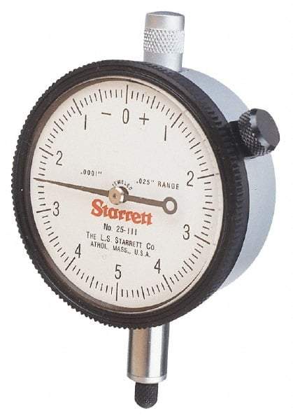 Starrett - 5" Range, 0-100 Dial Reading, 0.001" Graduation Dial Drop Indicator - 3-5/8" Dial, 0.1" Range per Revolution - Benchmark Tooling