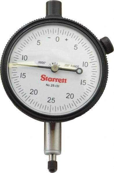 Starrett - 1/8" Range, 0-25-0 Dial Reading, 0.0005" Graduation Dial Drop Indicator - 2-1/4" Dial, 0.05" Range per Revolution, Revolution Counter - Benchmark Tooling