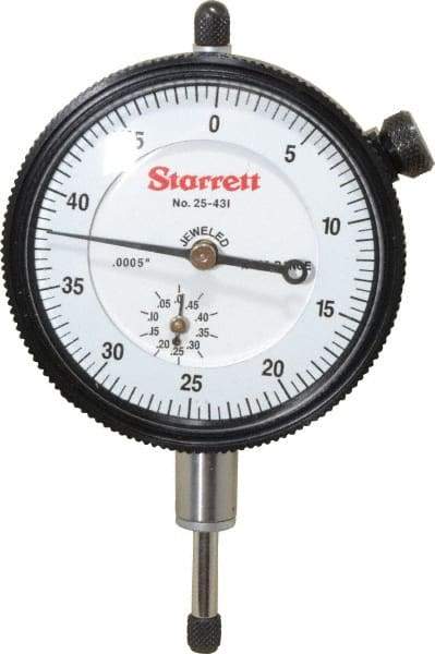 Starrett - 1/2" Range, 0-50 Dial Reading, 0.0005" Graduation Dial Drop Indicator - 2-1/4" Dial, 0.05" Range per Revolution, Revolution Counter - Benchmark Tooling