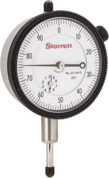 Starrett - 1/2" Range, 0-100 Dial Reading, 0.001" Graduation Dial Drop Indicator - 2-1/4" Dial, 0.1" Range per Revolution, Revolution Counter - Benchmark Tooling