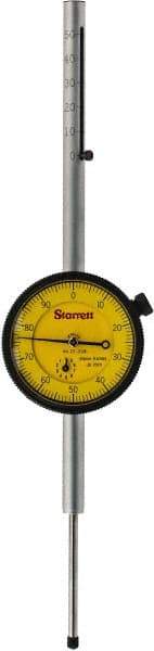 Starrett - 50mm Range, 0-100 Dial Reading, 0.01mm Graduation Dial Drop Indicator - 2-1/4" Dial, 0.0394" Range per Revolution, Revolution Counter - Benchmark Tooling