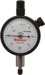 Starrett - 0.1" Range, 0-20-0 Dial Reading, 0.001" Graduation Dial Drop Indicator - 1-11/16" Dial, 0.04" Range per Revolution, Revolution Counter - Benchmark Tooling