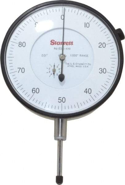 Starrett - 1" Range, 0-100 Dial Reading, 0.001" Graduation Dial Drop Indicator - 3-5/8" Dial, 0.1" Range per Revolution - Benchmark Tooling