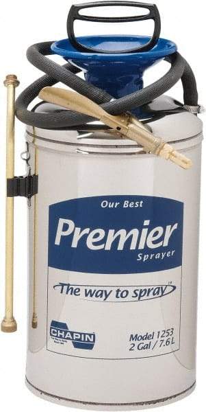 Chapin - 2 Gal Garden Hand Sprayer - Stainless Steel Tank, Wide Mouth, Reinforced Hose, For Industrial Applications - Benchmark Tooling