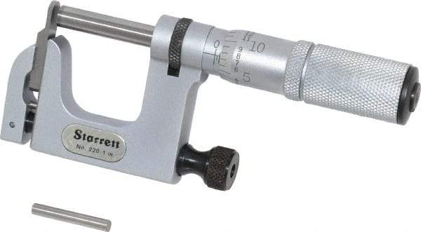 Starrett - 0 to 1 Inch Range, Carbide Face, Satin Chrome Coated, Mechanical Multi Anvil Micrometer - Friction Thimble, 0.001 Inch Graduation, 0.0002 Inch Accuracy - Benchmark Tooling