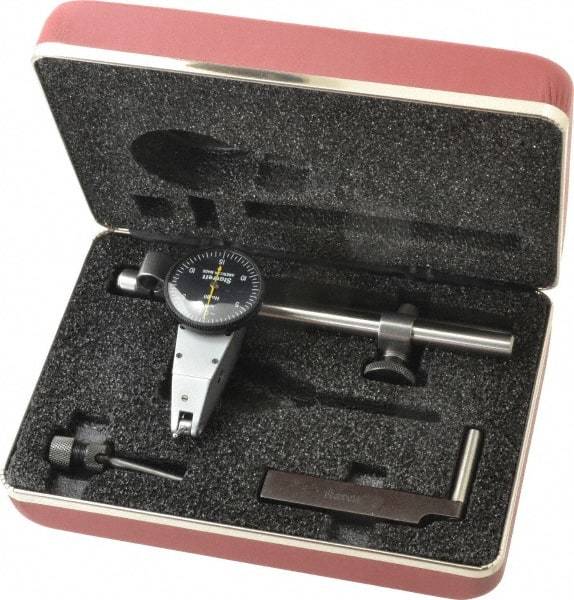 Starrett - 7 Piece, 0" to 0.03" Measuring Range, 1-3/8" Dial Diam, 0-15-0 Dial Reading, Black Dial Test Indicator Kit - 5/8" Contact Point Length, 2mm Ball Diam, 0.0005" Dial Graduation - Benchmark Tooling