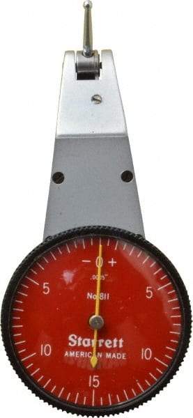 Starrett - 0.03 Inch Range, 0.0005 Inch Dial Graduation, Horizontal Dial Test Indicator - 1-3/8 Inch Red Dial, 0-15-0 Dial Reading - Benchmark Tooling
