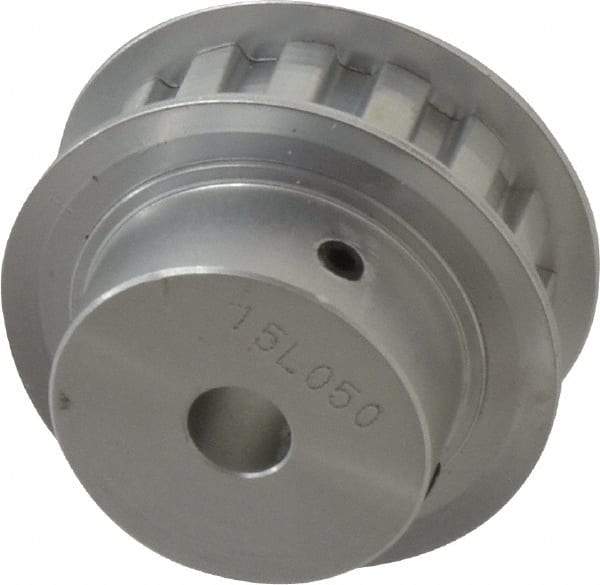 Power Drive - 15 Tooth, 3/8" Inside x 1.76" Outside Diam, Hub & Flange Timing Belt Pulley - 1/2" Belt Width, 1.79" Pitch Diam, 0.719" Face Width, Aluminum - Benchmark Tooling