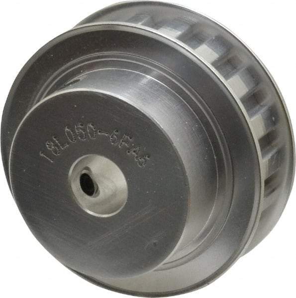 Power Drive - 18 Tooth, 1/2" Inside x 2.119" Outside Diam, Hub & Flange Timing Belt Pulley - 1/2" Belt Width, 2.149" Pitch Diam, 0.719" Face Width, Aluminum - Benchmark Tooling