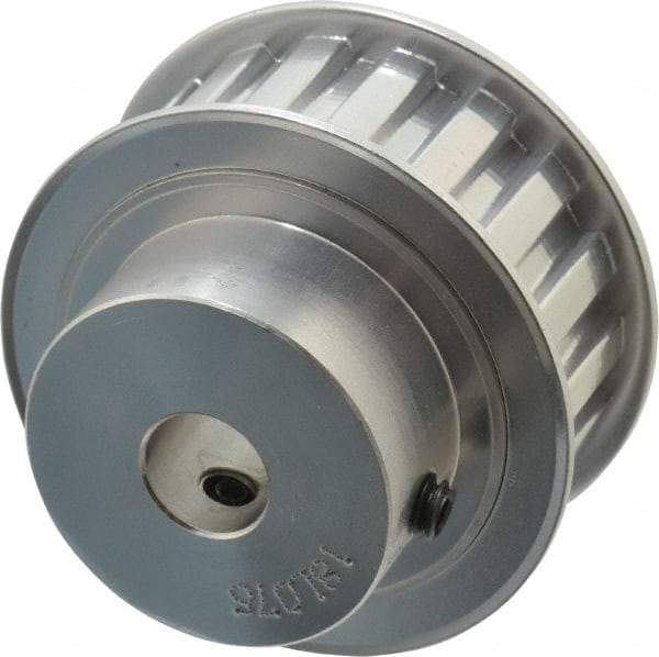 Power Drive - 18 Tooth, 1/2" Inside x 2.119" Outside Diam, Hub & Flange Timing Belt Pulley - 3/4" Belt Width, 2.149" Pitch Diam, 1" Face Width, Aluminum - Benchmark Tooling