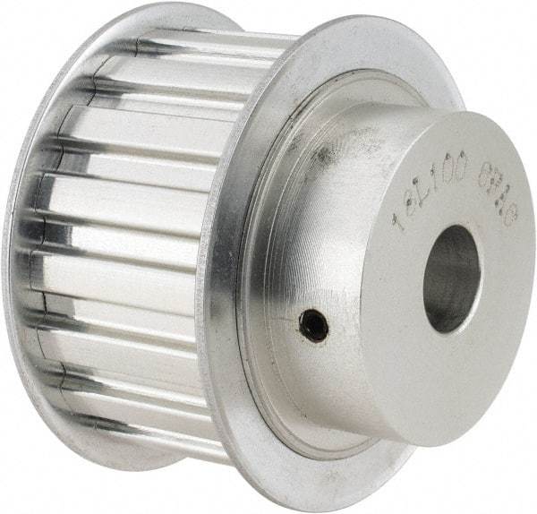 Power Drive - 18 Tooth, 1/2" Inside x 2.119" Outside Diam, Hub & Flange Timing Belt Pulley - 1" Belt Width, 2.149" Pitch Diam, 1-1/4" Face Width, Aluminum - Benchmark Tooling