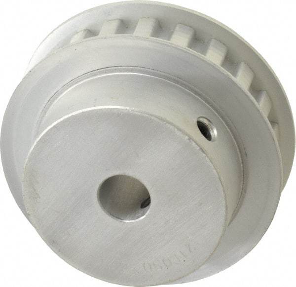 Power Drive - 21 Tooth, 1/2" Inside x 2.477" Outside Diam, Hub & Flange Timing Belt Pulley - 1/2" Belt Width, 2.507" Pitch Diam, 3/4" Face Width, Aluminum - Benchmark Tooling