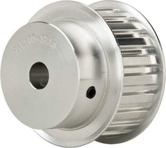 Power Drive - 21 Tooth, 1/2" Inside x 2.477" Outside Diam, Hub & Flange Timing Belt Pulley - 1" Belt Width, 2.507" Pitch Diam, 1-1/4" Face Width, Aluminum - Benchmark Tooling