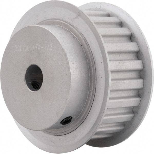 Power Drive - 22 Tooth, 1/2" Inside x 2.596" Outside Diam, Hub & Flange Timing Belt Pulley - 1" Belt Width, 2.626" Pitch Diam, 1-1/4" Face Width, Aluminum - Benchmark Tooling